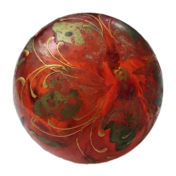 Hand Blown Art Glass Ball Orb 3" Red Ornament Sun Catcher Gold Painted - Picture 11 of 16